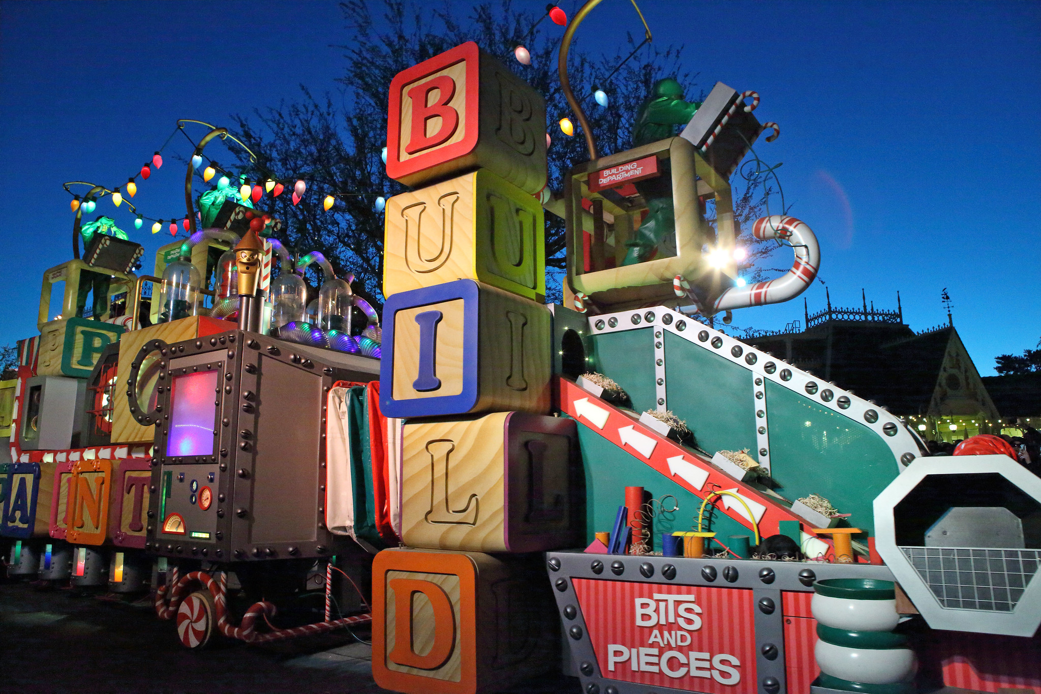 Toy Factory in the Santa's Toyland Unit during the Christmas Fantasy parade on Main Street, U.S.A. at Disneyland park.